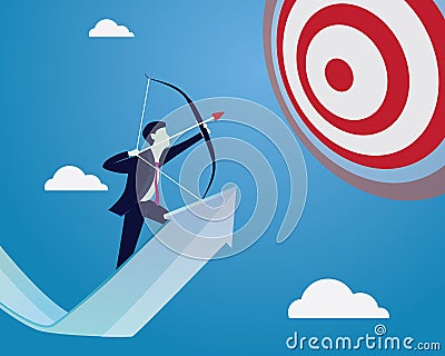 Businessman focus to hit target with bow and arrow Vector Illustration