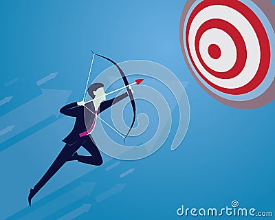 Businessman focus to hit target with bow and arrow Vector Illustration