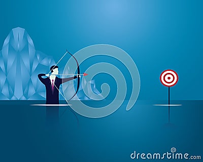 Businessman focus to hit target with bow and arrow Vector Illustration