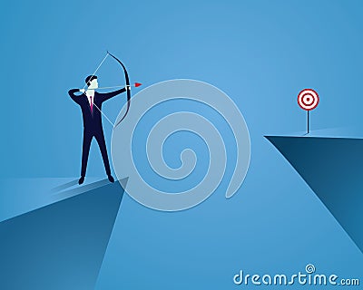 Businessman focus to hit target with bow and arrow Vector Illustration