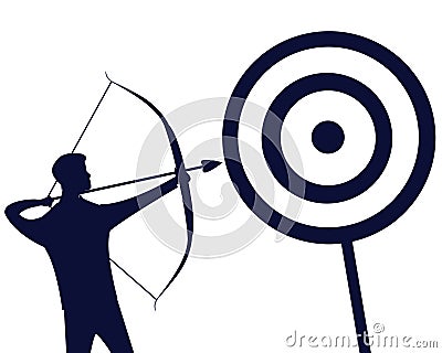 Businessman focus to hit target with bow and arrow Vector Illustration