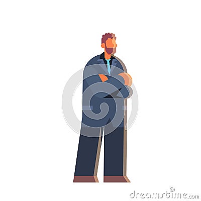 Businessman folded hands serious business man standing with crossed arms male office worker in formal wear flat full Vector Illustration