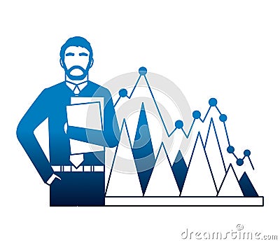 businessman with folder papers and statistic chart business Cartoon Illustration