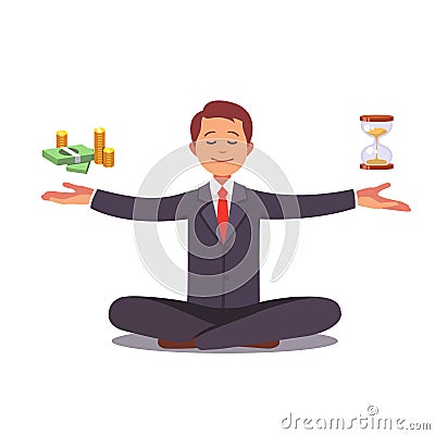 Businessman found his balance with time and money Vector Illustration
