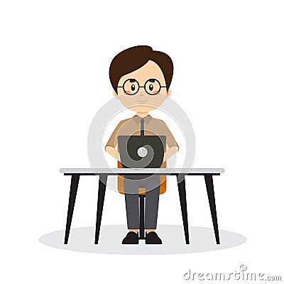 Businessman Freelance Working Desk with Laptop Vector Illustration