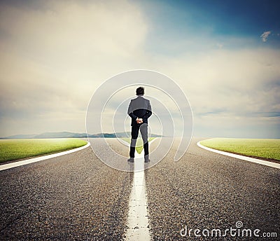 Choices of a businessman at a crossroads. Concept of decision Stock Photo