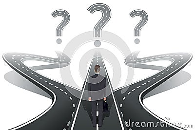 Businessman in front of question with roads Vector Illustration