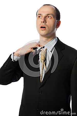 Businessman with gallow tie taking a breath Stock Photo