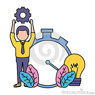 businessman gear and clock Cartoon Illustration