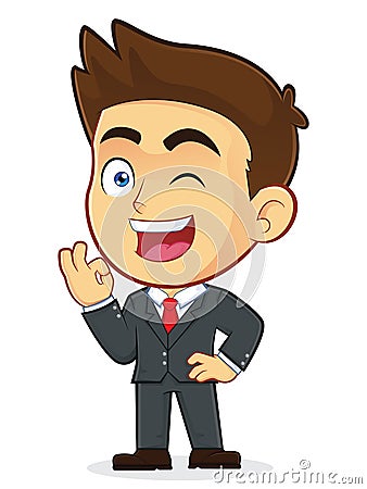 Businessman Gesturing Ok and Winking Vector Illustration