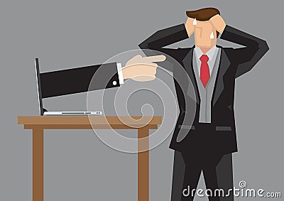 Businessman gets scolded by the online comments. Concept of corporate communication or discrimination Vector Illustration