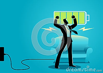 Businessman after getting restful sleep and waking up energized Vector Illustration