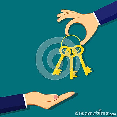 Businessman give and receive the keys. Ideas for solving problems. Vector Vector Illustration