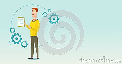 Businessman giving business presentation. Vector Illustration