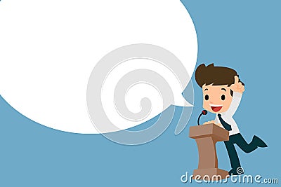 Businessman giving his speech at the podium to spread the words. Vector Illustration