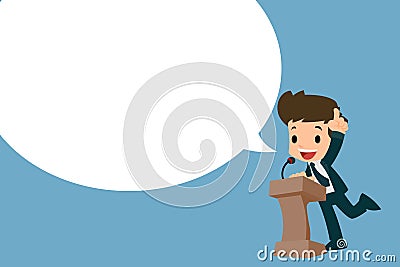 Businessman giving his speech at the podium. Vector Illustration