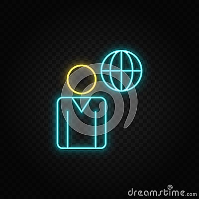 businessman, global business neon icon. Blue and yellow neon vector icon Stock Photo