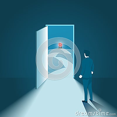 Businessman with Goal Target Opportunity Door. Stock Photo