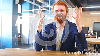 Businessman Going Crazy and Feeling Frustrated, Red Hairs Stock Photo