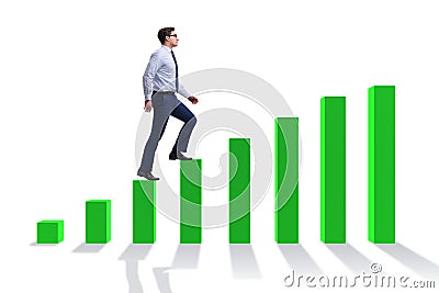 The businessman going up the bar chart in growth concept Stock Photo