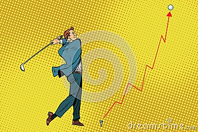 Businessman Golf shot, profit graph Vector Illustration