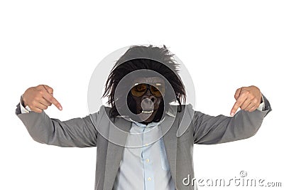 Businessman with gorilla head indicating Stock Photo