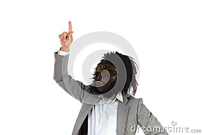 Businessman with gorilla head indicating Stock Photo