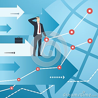 Businessman and graphs with growing financial indicators. Stock Photo