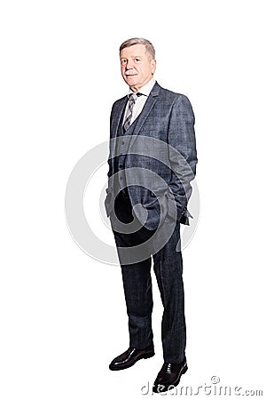 Businessman in Gray Suit Isolated on White Stock Photo