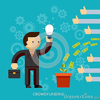 Businessman with a great idea being crowd funded Vector Illustration