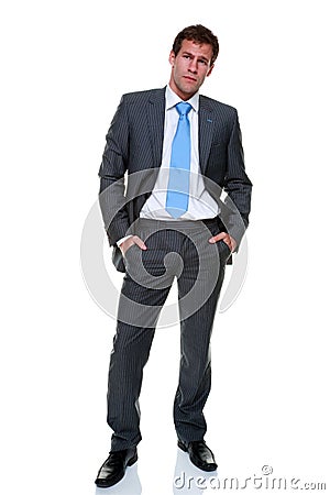 Businessman grey pinstripe suit isolated Stock Photo