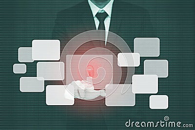 Businessman Hacker touch key icon in graph Screen code of a media screen on the number background,Technology Process System Busine Stock Photo