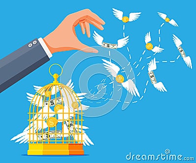 Businessman hand and cage with money Vector Illustration