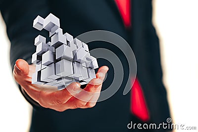 Businessman hand close up - thinking outside the box concept Stock Photo