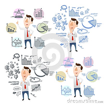 Businessman with hand doodle charts Vector Illustration