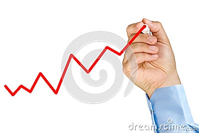 Businessman hand drawing upward graph Stock Photo