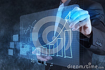 Businessman hand drawing virtual chart business Stock Photo