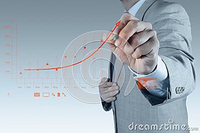 Businessman hand drawing virtual chart business Stock Photo