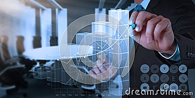 Businessman hand draws business success chart Stock Photo