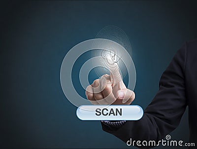 Businessman hand fingerprint scan provides security access Stock Photo