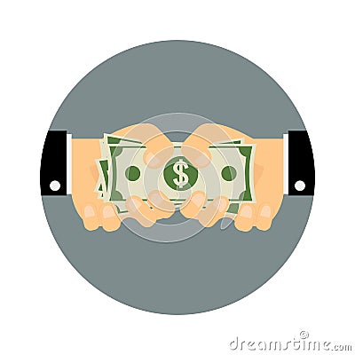 Businessman hand giving cash and hand receiving cash. Funding, b Vector Illustration