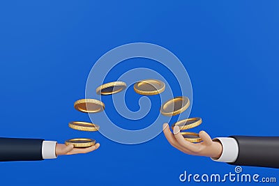 Businessman hand giving coin to another hand, buy sell donate concept, 3D rendering Stock Photo