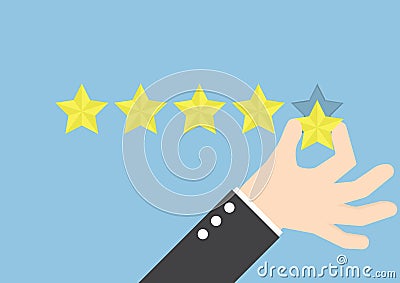 Businessman hand giving five star rating, Feedback concept Vector Illustration