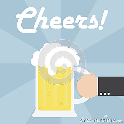 Businessman hand holding beer mug Vector Illustration