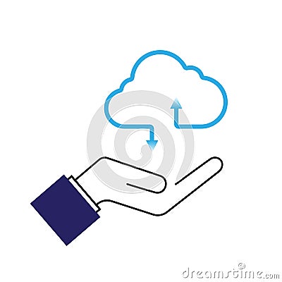 Businessman hand holding cloud technology transfer data information and upload download Vector Illustration