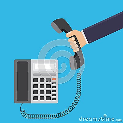 Businessman hand holding telephone office vector illustration Vector Illustration