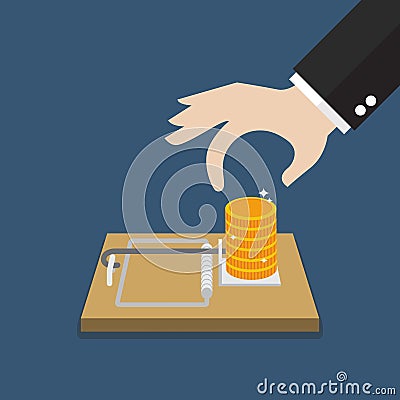 Businessman hand pick money from mousetrap Vector Illustration