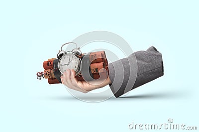 Businessman hand with pile of dynamite an detonator Stock Photo