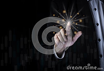 businessman hand point to the technology touch screen Stock Photo