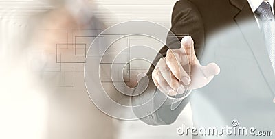 Businessman hand pressing button with contact Stock Photo